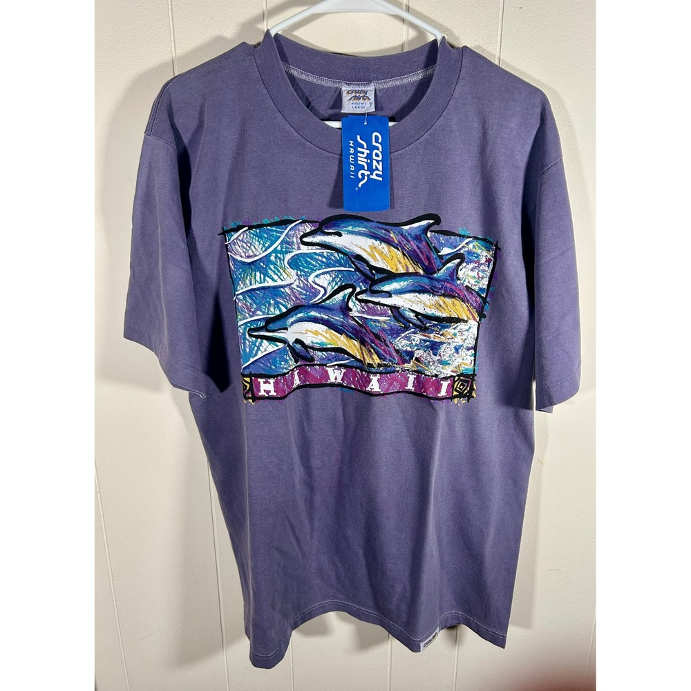 Crazy Shirts Hawaii Dolphin Graphic T-Shirt Purple Combed Cotton Mens Large NWT